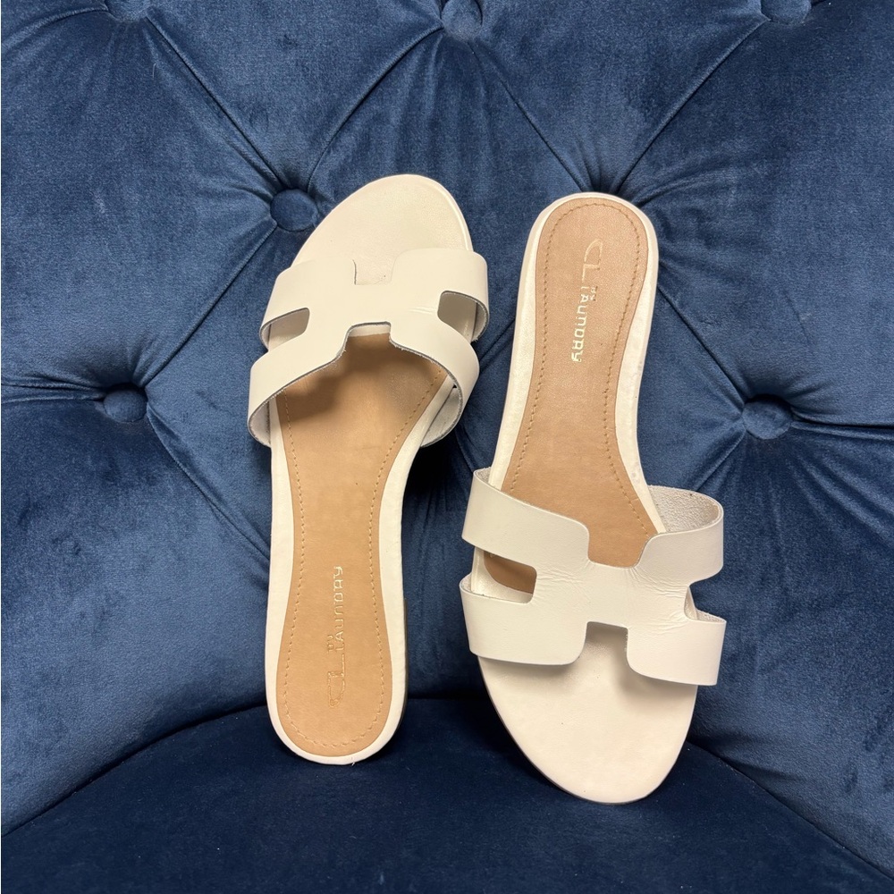 CL by Laundry Cream Sandals with H-Cutout Design